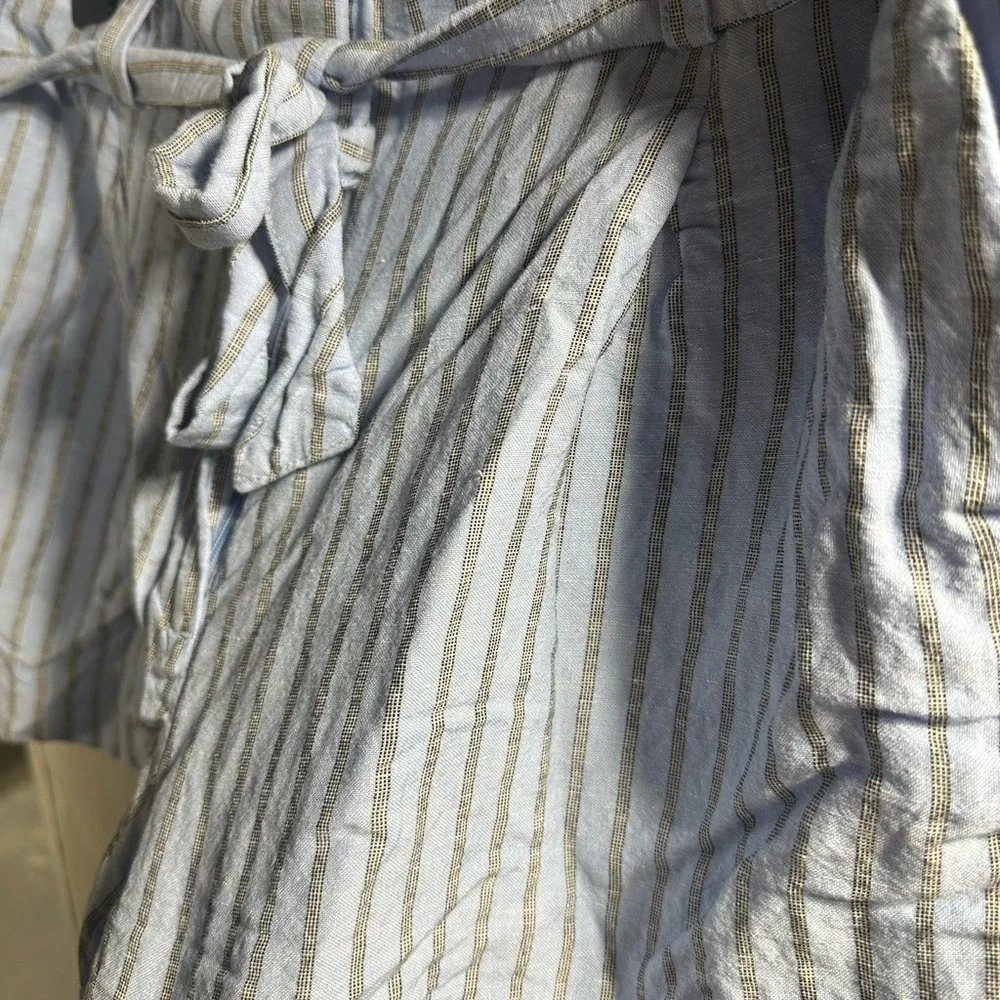 LOFT Paperbag Striped Shorts Blue Black High Waisted‎ Belt Linen Size XL